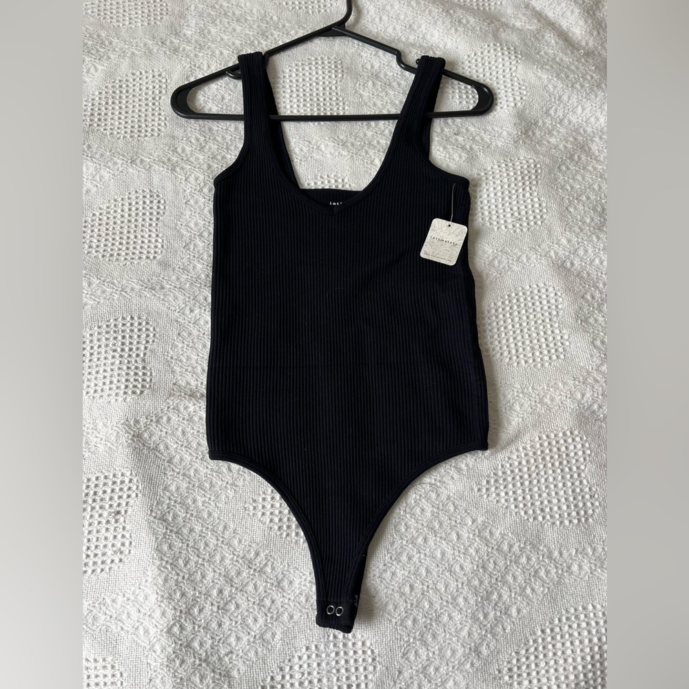 Free People Black Ribbed Bodysuit